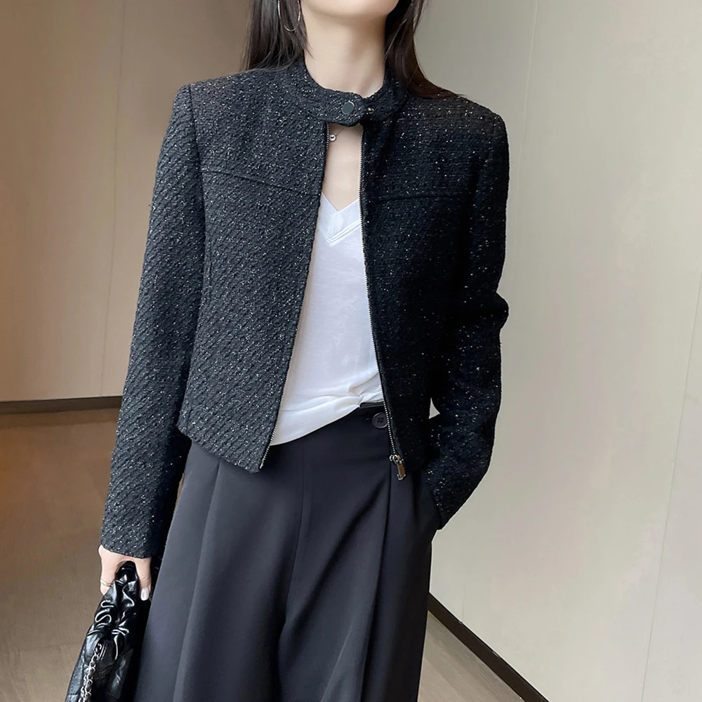 

Black tweed twill small fragrant jacket women's autumn 2026 new elegant temperament versatile suit
