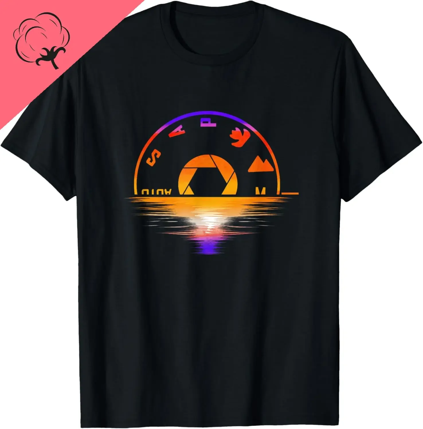 

Photography Camera Mode Sunset Graphic Tee Breathable Cotton Short Sleeve T-Shirt for Men