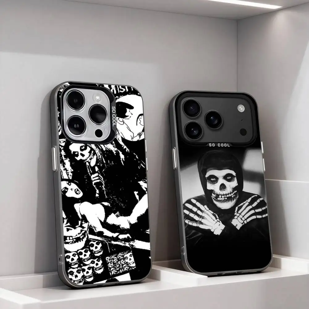 Funda para Teléfono con Diseño de Calavera M-Misfits Rock Cool para iPhone 17,16,15,14,13,12,11,Pro,XS,Max,Plus,Mini,SE4,E IMD Negro Mate