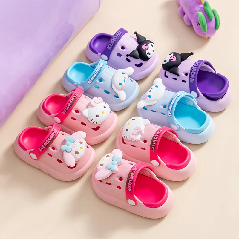 

Kawaii Sanrio Kids Slippers Hello Kitty Kuromi Cartoon Anime Cinnamoroll Cute Outdoor Beach Anti-Slip Sandal Toys Girls Gifts