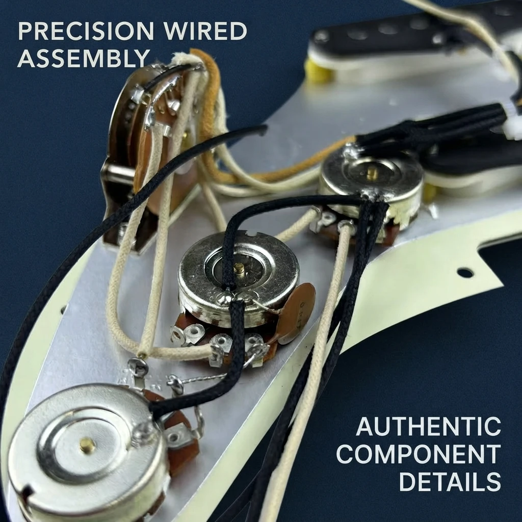 Prewired Pickguard Vintage 50s SSS Assembly, Single Coil, Classic Tone, 5-Way Switch, 250K Pots Mounting Screws for ST Guitars