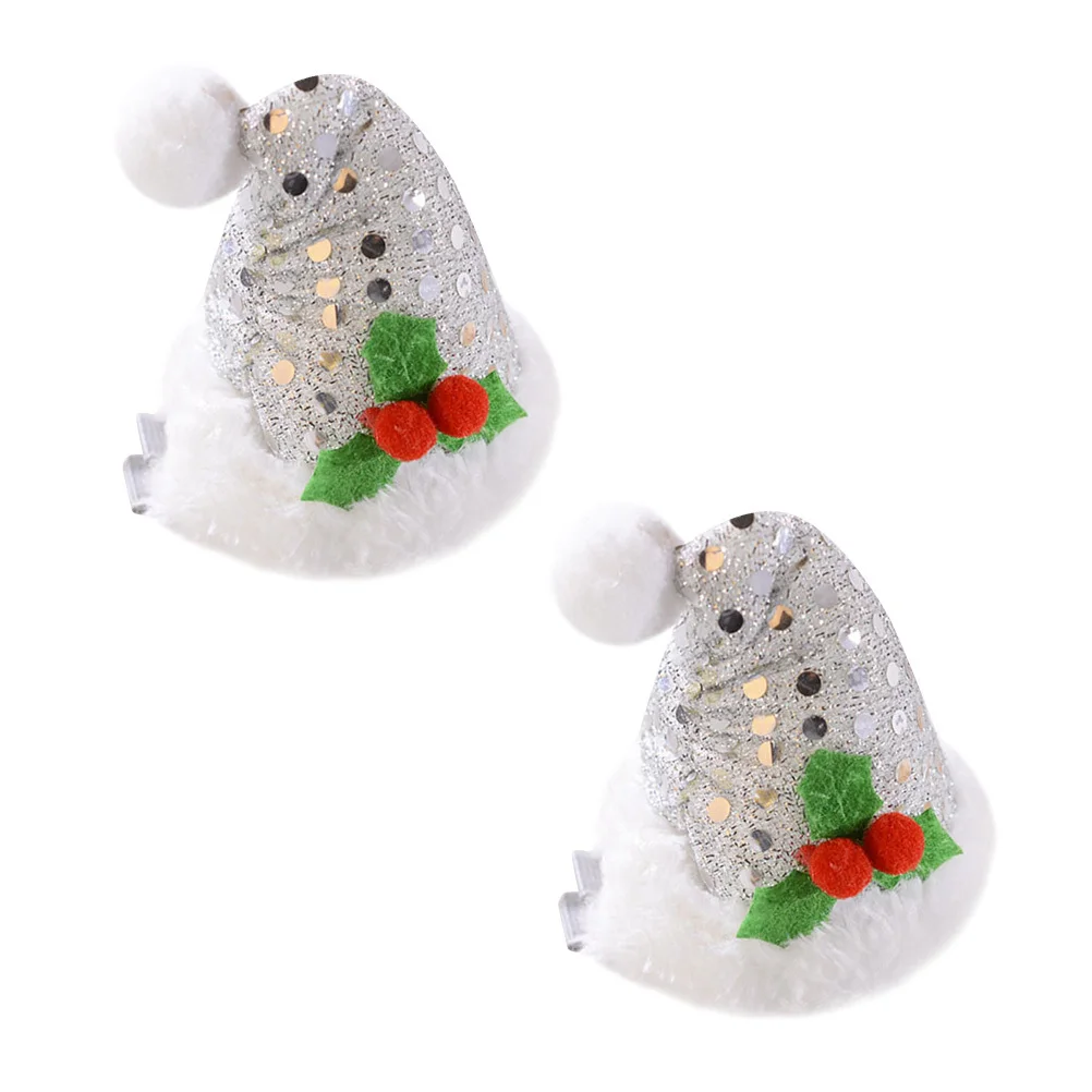 

1 Pair Christmas Hair Pin Silver Sequin Hat Design Cute Fancy Party Hair Accessory Lovely Selfie Prop For Holiday Gift