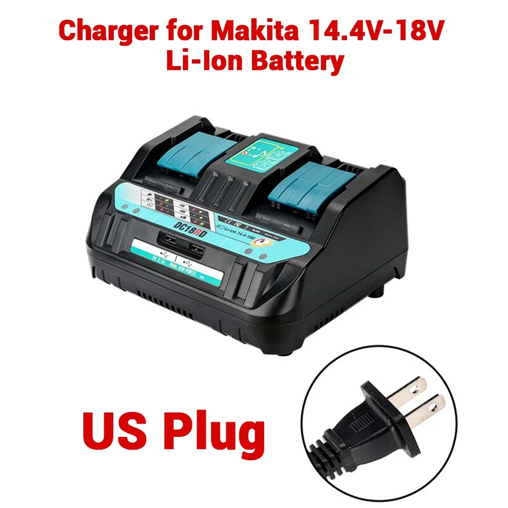 18V DC18RD Dual-Port Batterijlader Lithiumbatterij Snellader Compatibel met Voor Makita 14.4-18V Lithiumbatterijen BL1415