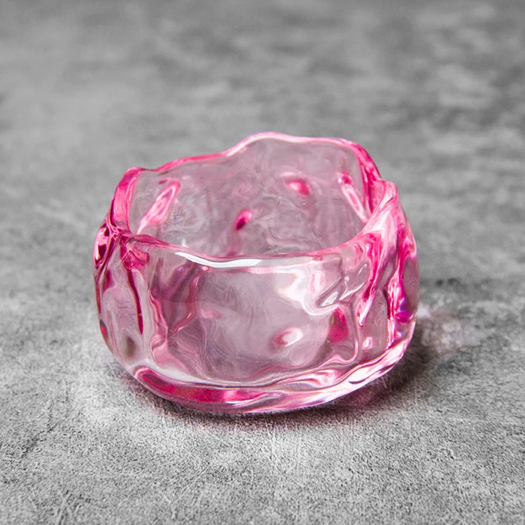 Japanese Handmade Glass Tea Cup, Heat-Resistant Ladies' Pink Bowl, Coaster, Clear Glass, Liquor Single Cup