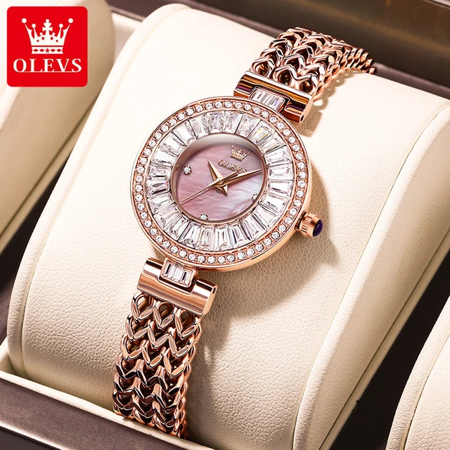 OLEVS 9959 Original Woman Watch Luxury Rose Gold Solid Stainless Steel Strap Diamond Lap Waterproof Girls Quartz Wristwatch New AliExpress