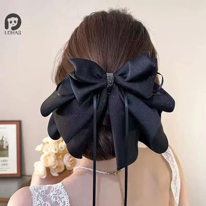 

1PC Black Rhinestones Elegant Hair Clip Women Ponytail Clip Headdress Temperament Hair Claw Headwear Hair Accessories