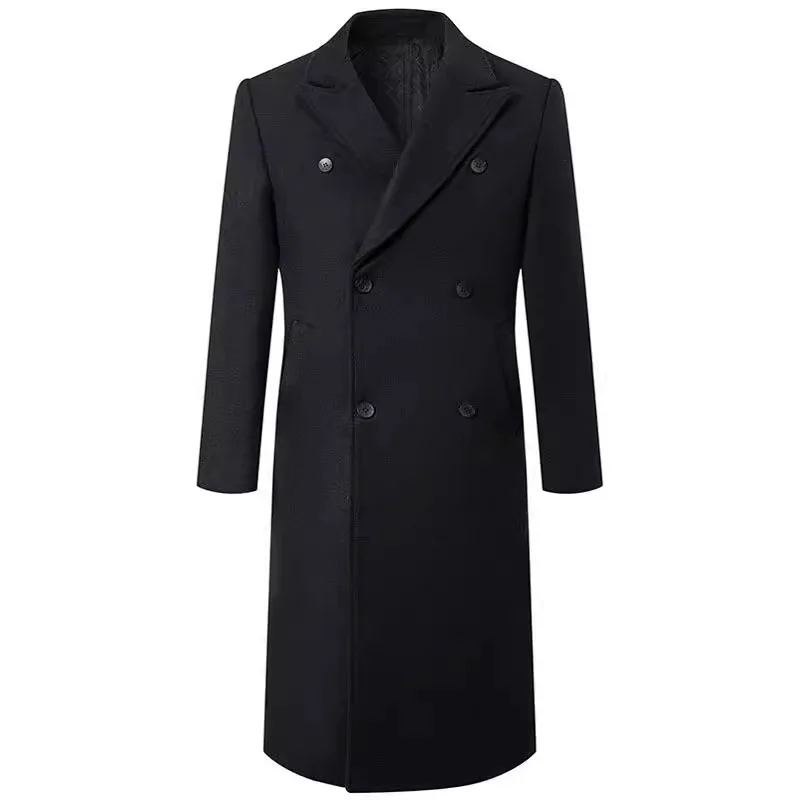 2024Autumn and Winter Thickening Quilted Super Long over the Knee Woolen Coat Male Double-Breasted Slim Fit Trench Coat