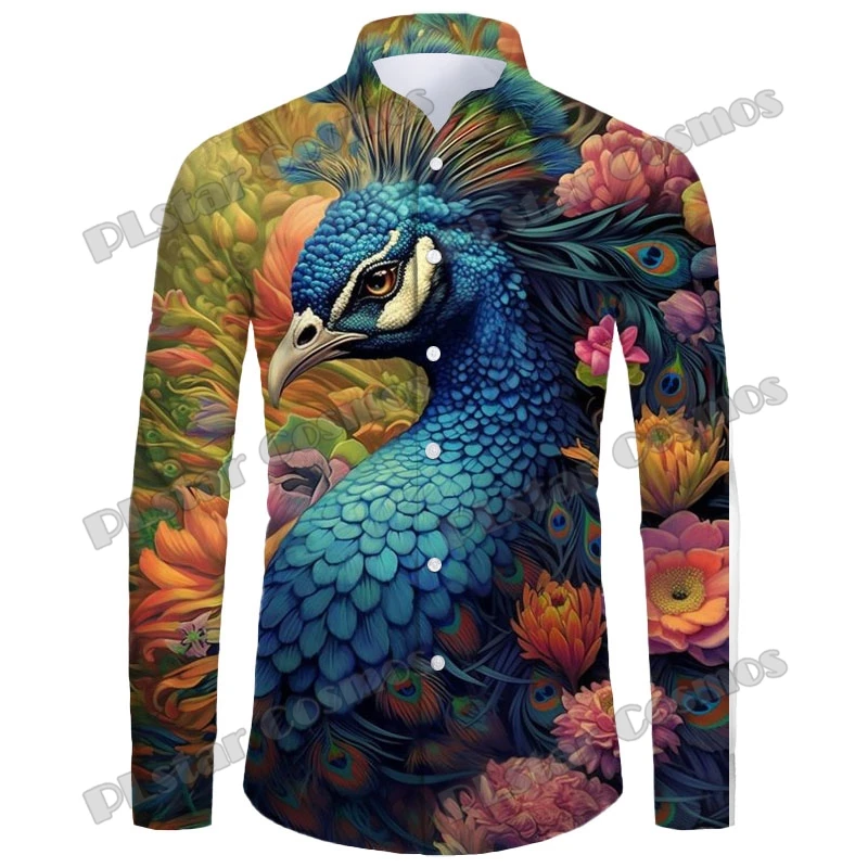 PLstar Cosmos Peacock And Flowers 3D Printed Fashion Men's Long Sleeve Button Down Shirts Spring Mens Casual Lapel Shirt CXS08