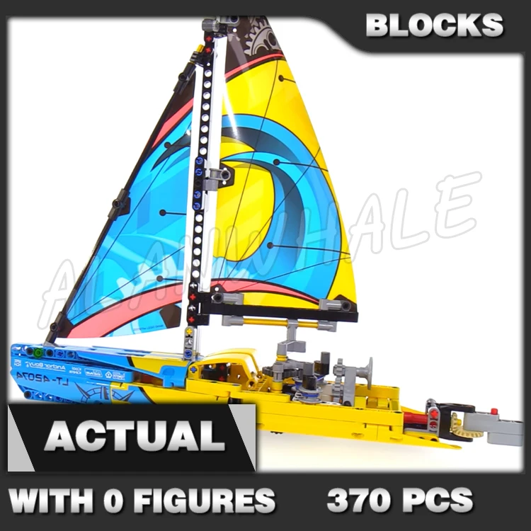 370pcs 2in1 Technical Racing Yacht Catamaran World of Water Sports Sails 10823 Building Block Set Compatible with Model