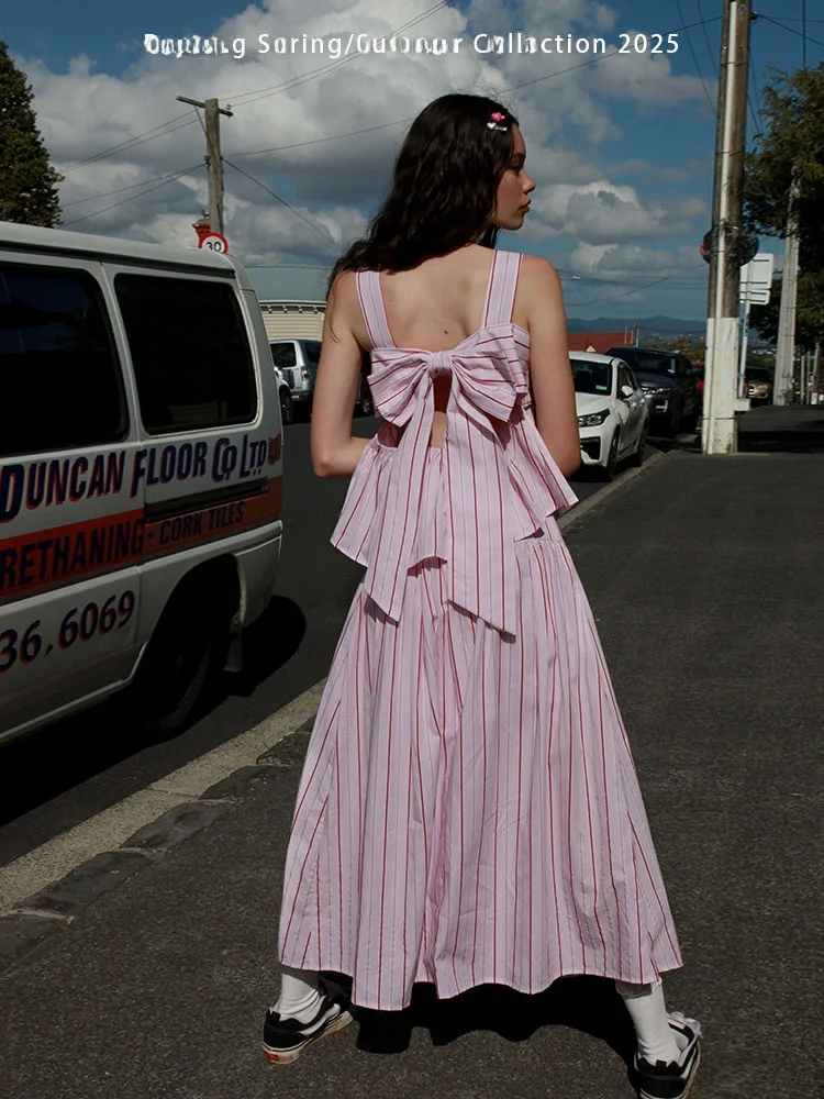 

Комплект Raynag: хлопковый полосатый жилет и юбка с большим бантом, модный женский яркий и стильный костюм-двойка