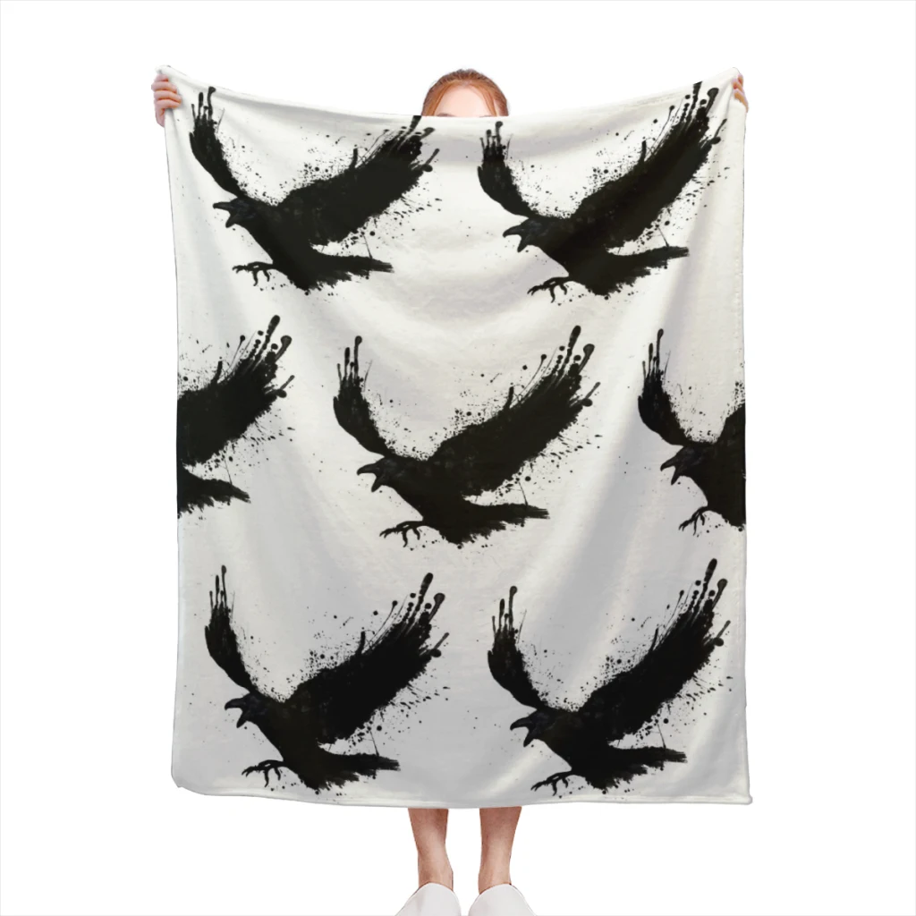 

Raven Blanket Flange Textile Decor Portable Super Soft Throw Blankets for Home Office Plush Thin Quilt