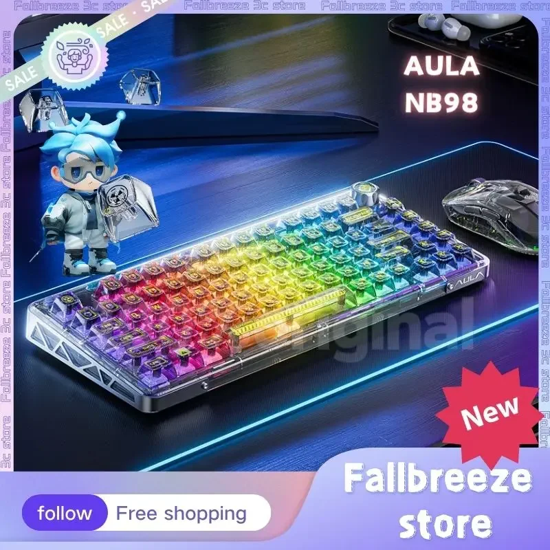 Imagem -02 - Teclado Mecânico sem Fio Bluetooth Junta Transparente Rgb Retroiluminado Hot-swap Office Gaming Modos Aula-nb98