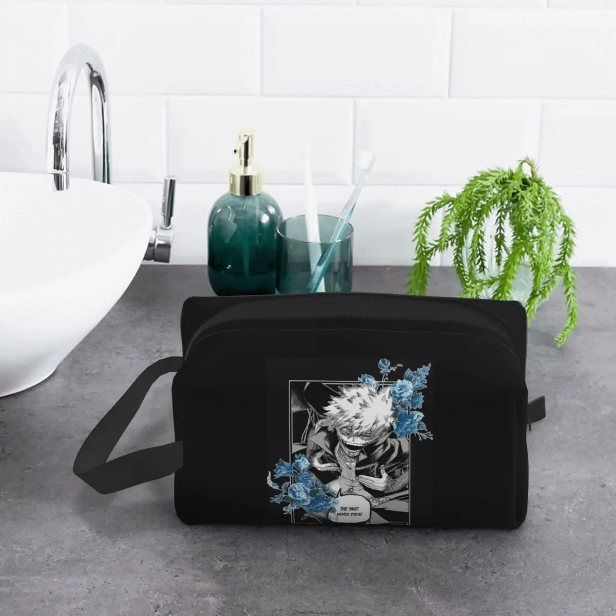 حقيبة مكياج My Hero Academia Dabi Anime Blue Flowers منظم مستحضرات التجميل مجموعة أدوات تخزين مستحضرات التجميل وحقيبة مستحضرات التجميل مقلمة