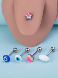 1pc Rainbow Heart Star Blue White Eye Tongue Stud for Women Stainless Steel Tongue Barbell Ring Trendy Tongue Piercing Jewelry