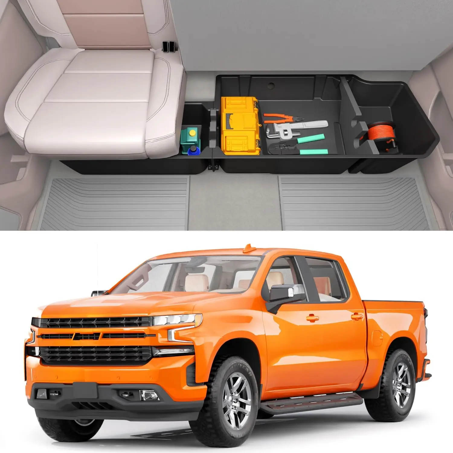 

Ящик для хранения под сиденьем для Chevrolet Silverado и GMC Sierra 1500/2500HD/3500HD (двойная/двойная салонная кабина), задний органайзер