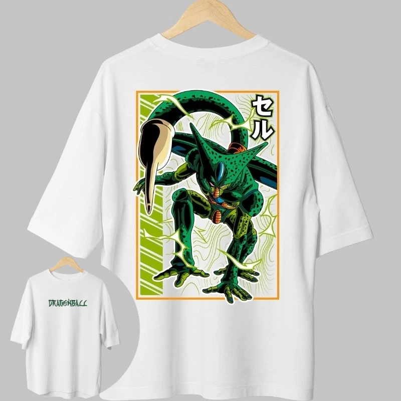 Camiseta Blanca para Hombre con Estampado de Anime Dragon Ball Cell Perfect Form, Tela de Alta Calidad para Fitness, Deportes, Compras y Uso Casual