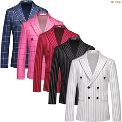 White Vertical Stripe Men's Blazer,Double Breasted Slim Fit Dress Jacket,Wedding Party Blazer,Asian Size M-5XL,6XL, Male Coat