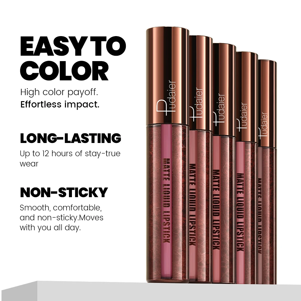 Pudaier Velvet Matte Liquid Lipstick | Waterproof & Transfer-Proof Lip Gloss | Long Lasting Lip Stain (5 Shades) | Kiss Proof, N
