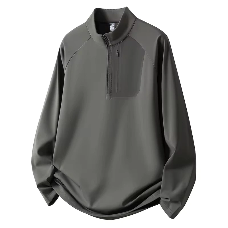 

2025 New Fashion Men's Long Sleeve Stand Collar Sweatshirts Spring Autumn Male Half Zipper Solid Color Casual Trendy Pullovers