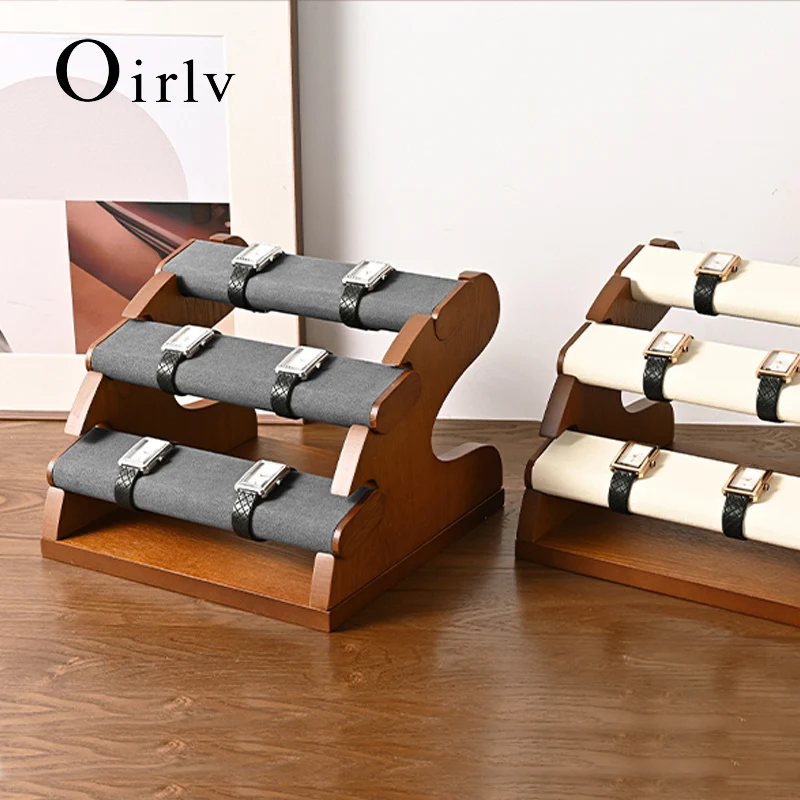 Oirlv 3 Layer Wooden Watch Stand Jewelry Organizer Jewelry Display Rack Large Capacity Watch Display Props Bracelet Jewelry Rack