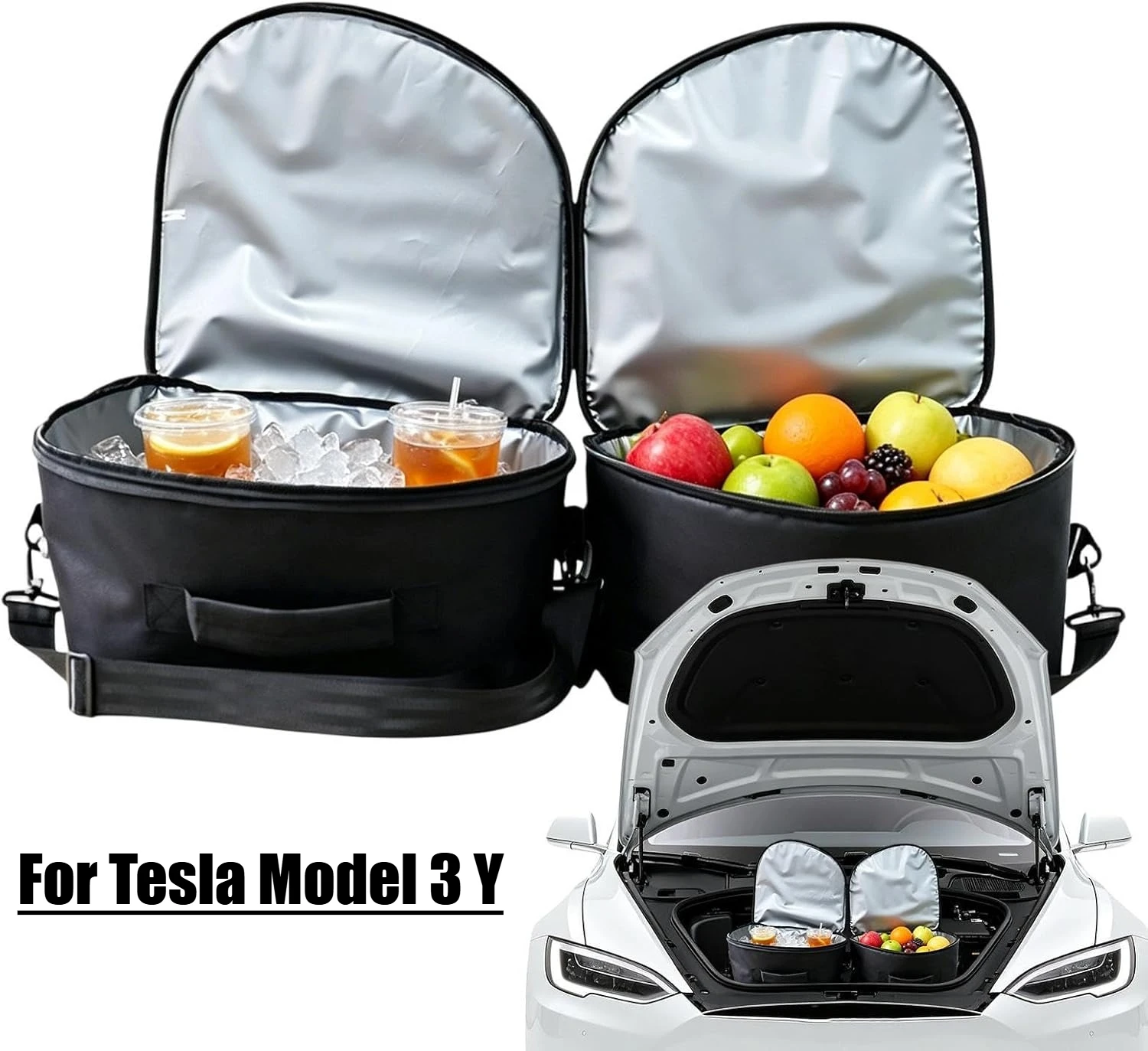 Front Trunk Cooler 1 Pair Frunk Organizer for Tesla Model 3 Y Insulated Waterproof Storage Bag with Straps Cooler Insulated Bag
