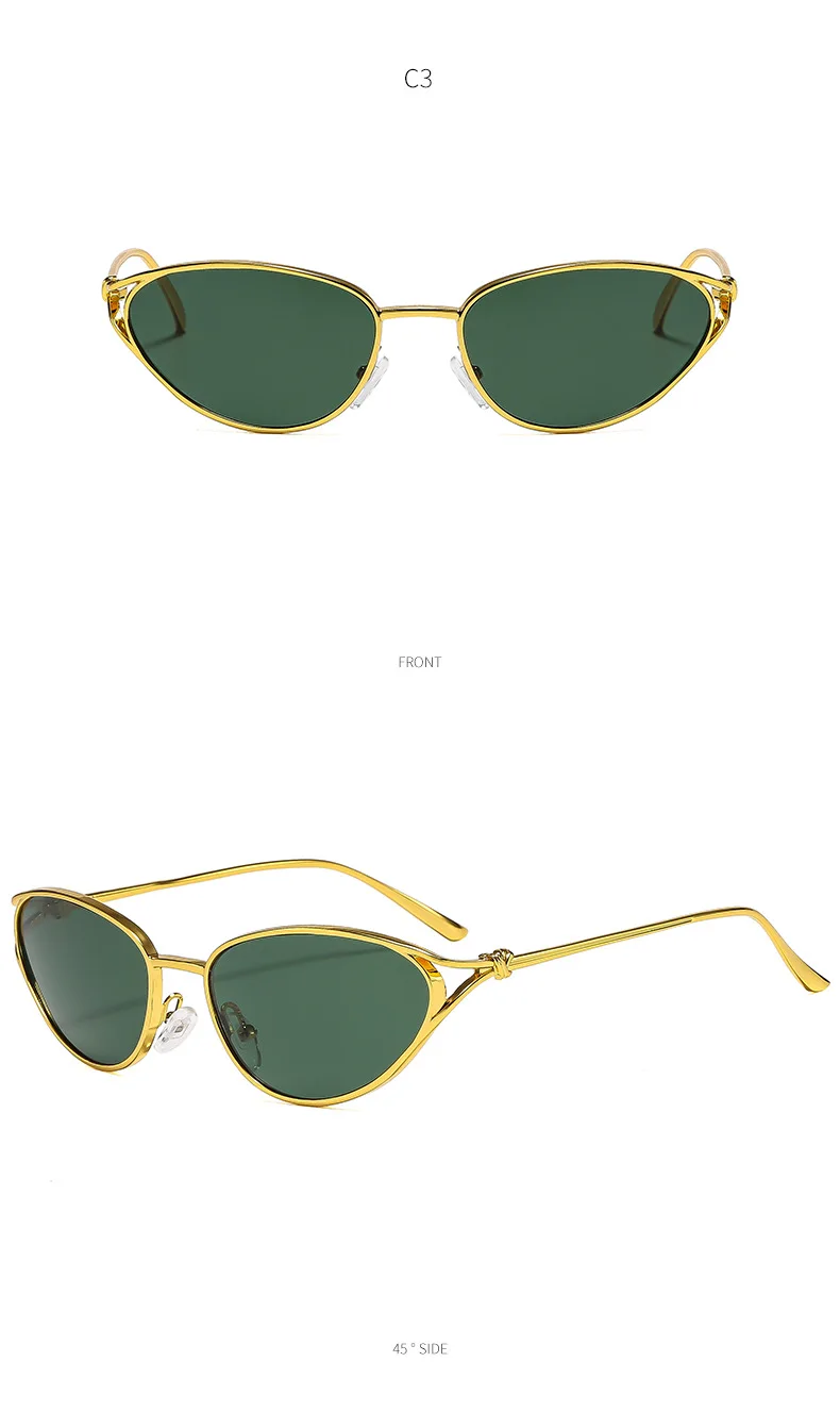 SHAUNA Modische Metall-Sonnenbrille für Damen, Katzenaugen-Design, beliebt, hellgraue Gläser, UV400 – Detail 8
