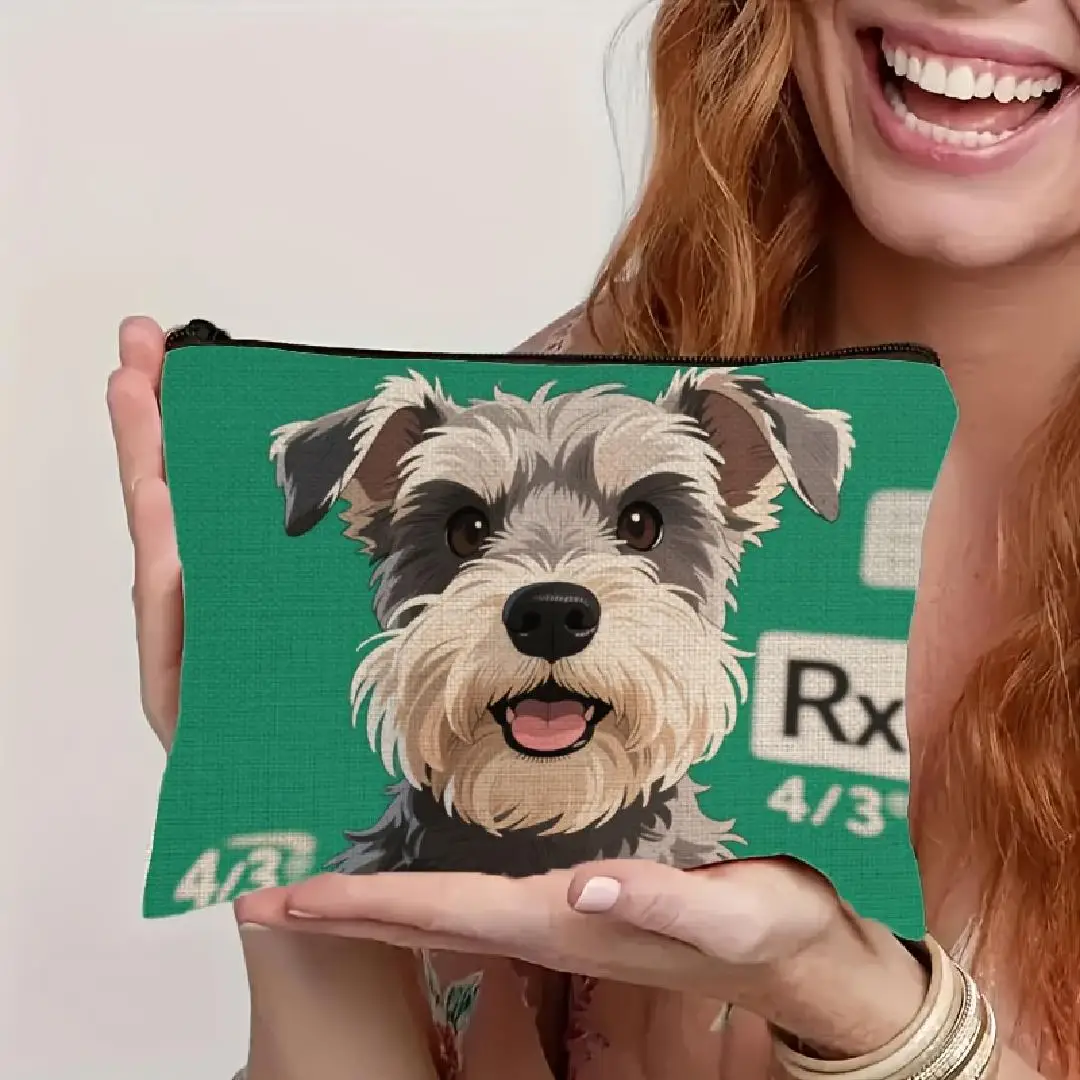 

A Funny Schnauzer Dog Makeup Bag- Multifunctional Zipper Pouch, Jewelry Storage Bag, Perfect Travel Zipper Small Storage Bag.