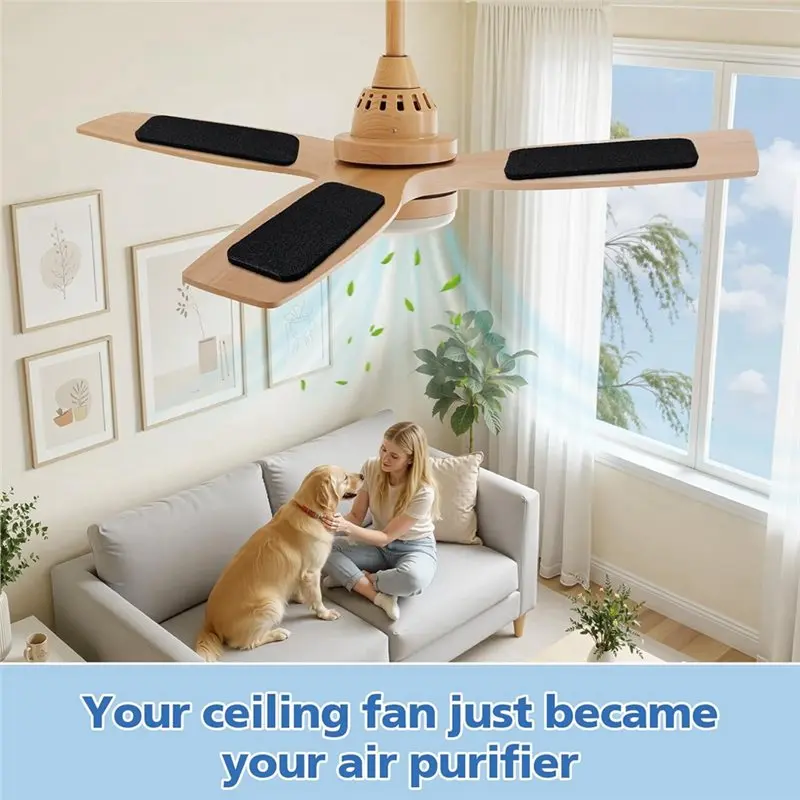 [NEWA08R】 Ceiling Fan Filters For Blades,Fan Blade Air Filters For Dust,Odors & Pet Dander,Fit Ceiling Fan Purifier Pads,Unscent