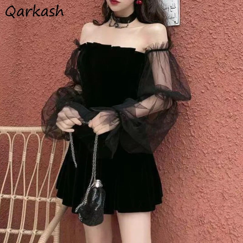 Flare Sleeve Mini Dress Women Elegant Gauze Summer Aesthetic Solid Vintage Party Streetwear Lady Vestidos Fashion Casual 2023