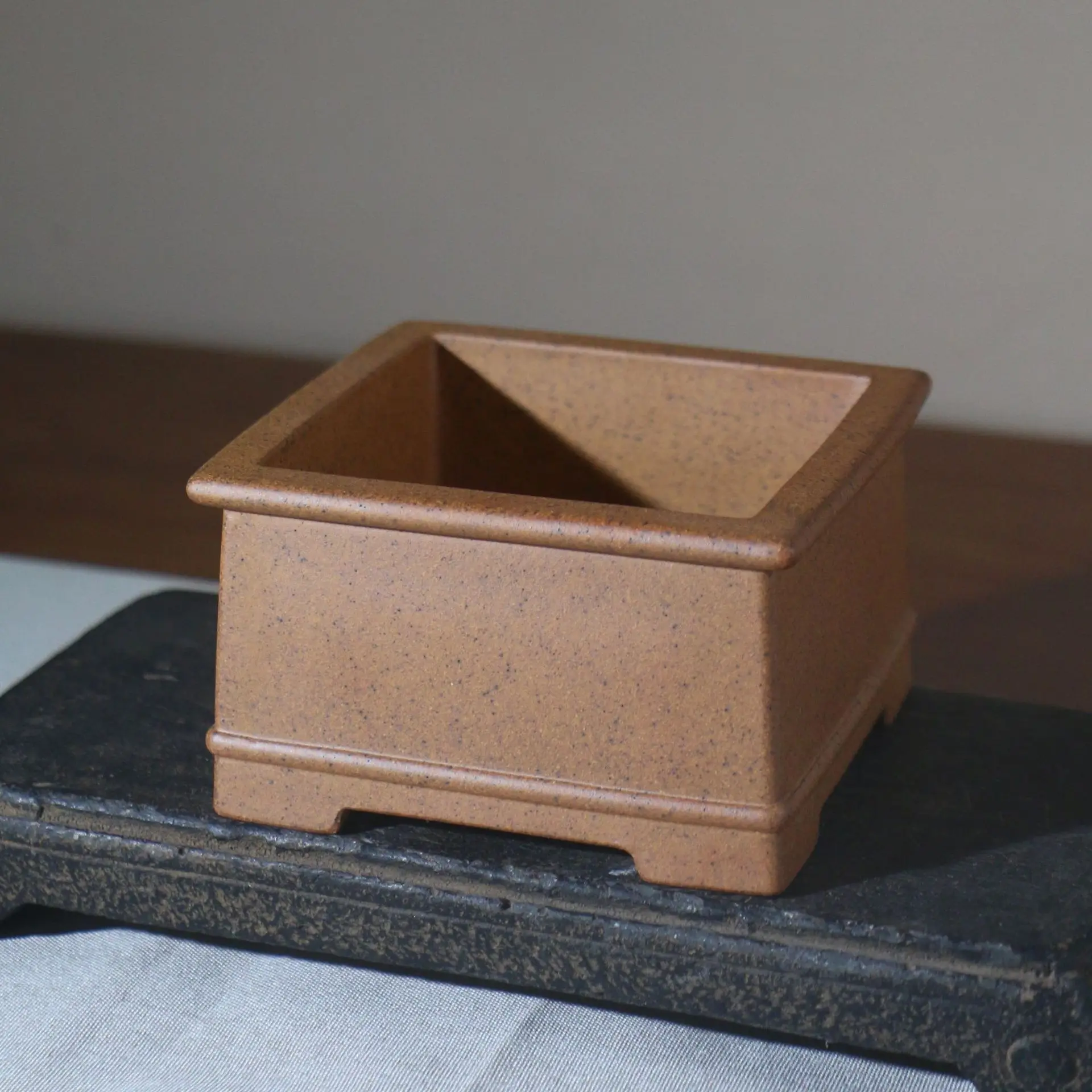 Purple sand flower pot, handmade, square, square, antique flower pot.