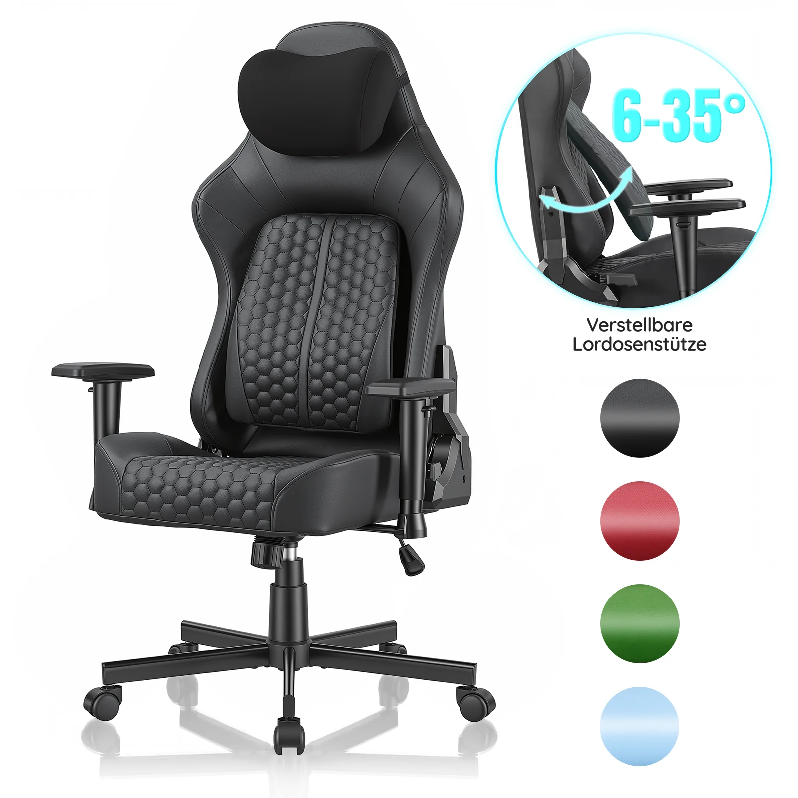 HOMALL Chaise de jeu réglable avec support lombaire - Chaise d'ordinateur ergonomique - Chaise de bureau confortable et inclinable, idéale pour une assise prolongée
