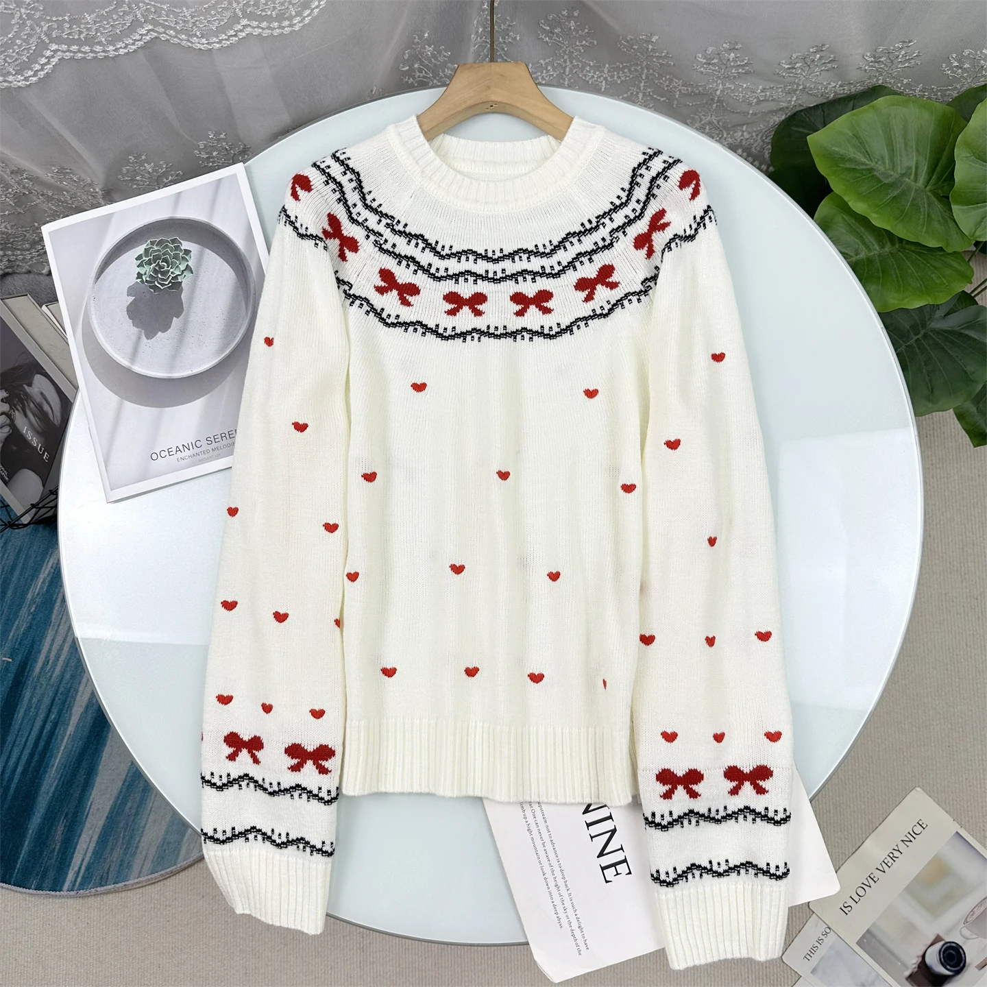 

Потрясающий вязаный свитер с круглым вырезом и вышивкой, женский пуловер с длинными рукавами и узлами, осенняя новинка