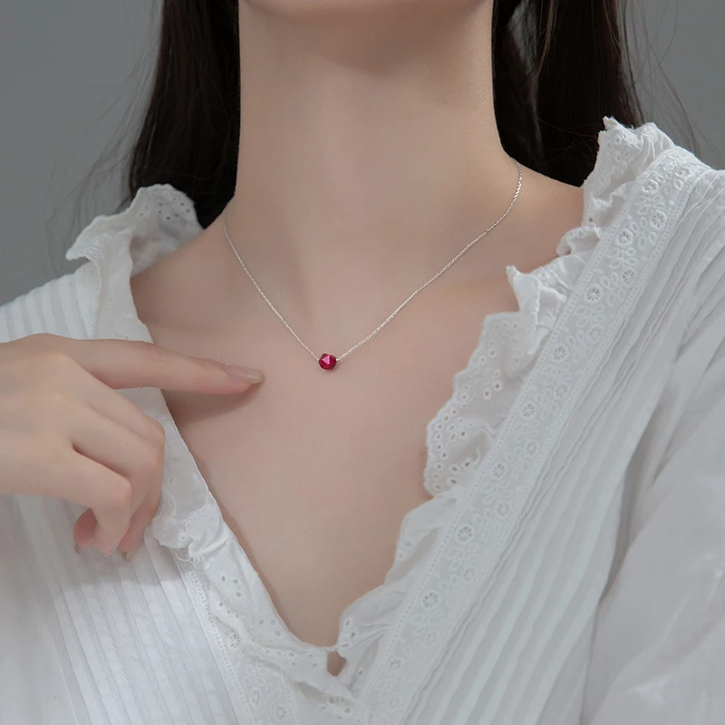 Modian Hot Sale Real 925 Sterling Silver Natural Red Crystal Necklace Pendants For Women Valentine\'s Day Sterling Silver Jewelry