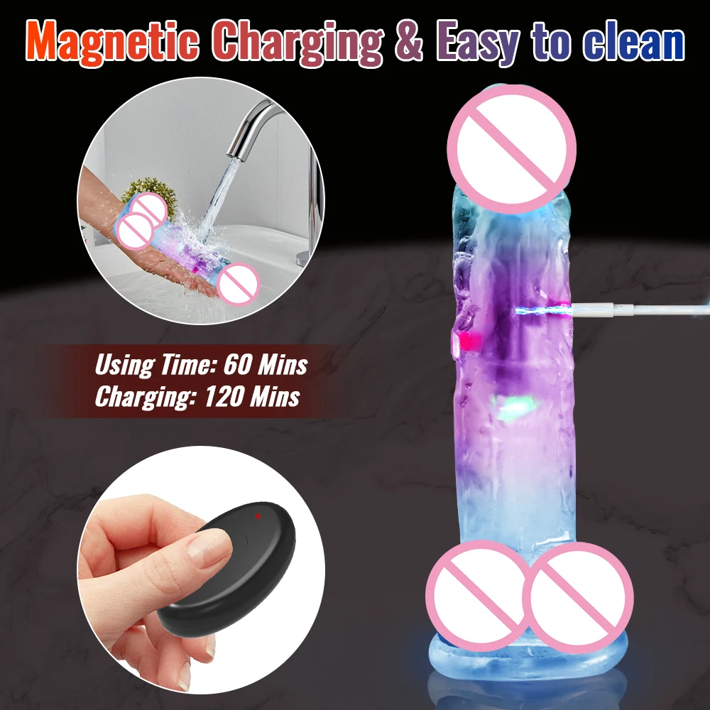 3 Sizes Realistic Jelly Dildo LED Big Dick Vibrator Anal Sex Toys Vibrating Soft G Spot Vaginal Stimulator for Women Gay Adult - Image 5