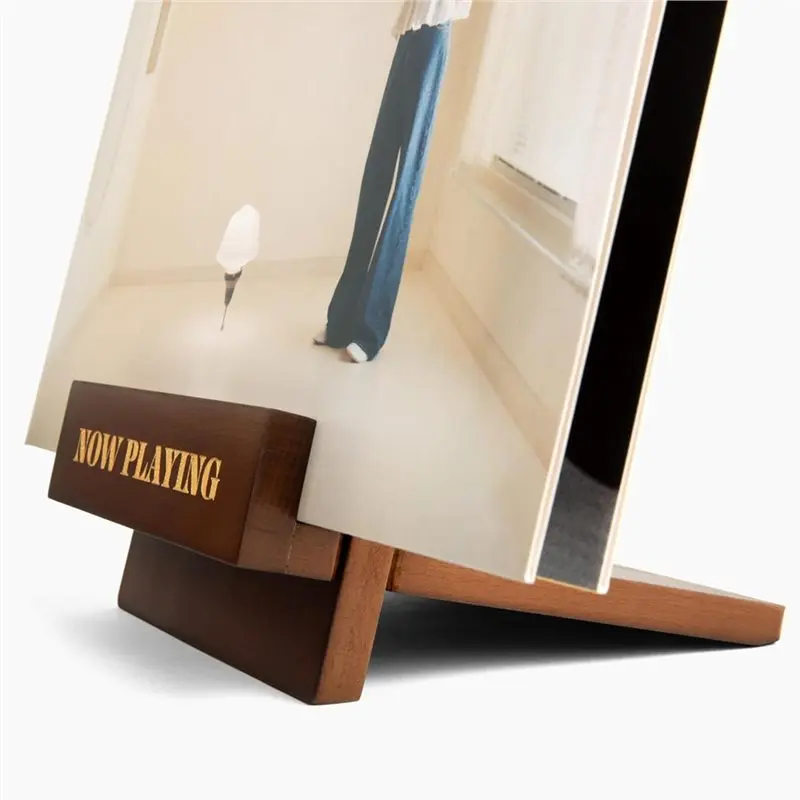 Classic Vinyl Record Stand-Premium Wood Holder With Engraved Design-Stylish For Album Display