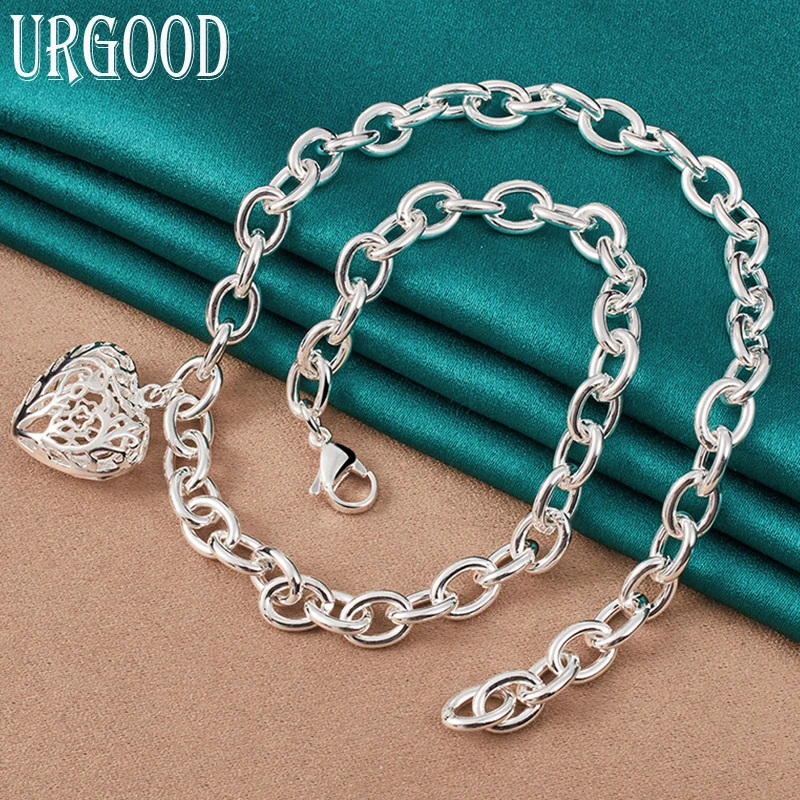 

925 Sterling Silver O-Chain Openwork Charm Heart Pendant Necklace For Women Party Engagement Wedding Fashion Jewelry