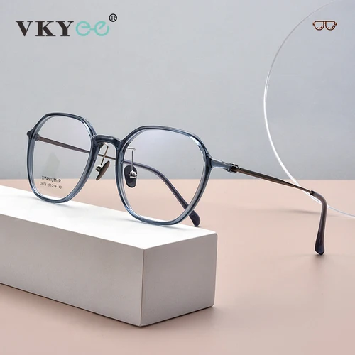 VICKY Gafas de lectura con luz azul, monturas simples poligonales personalizadas geométricas para hombres y mujeres, prescripción personalizable