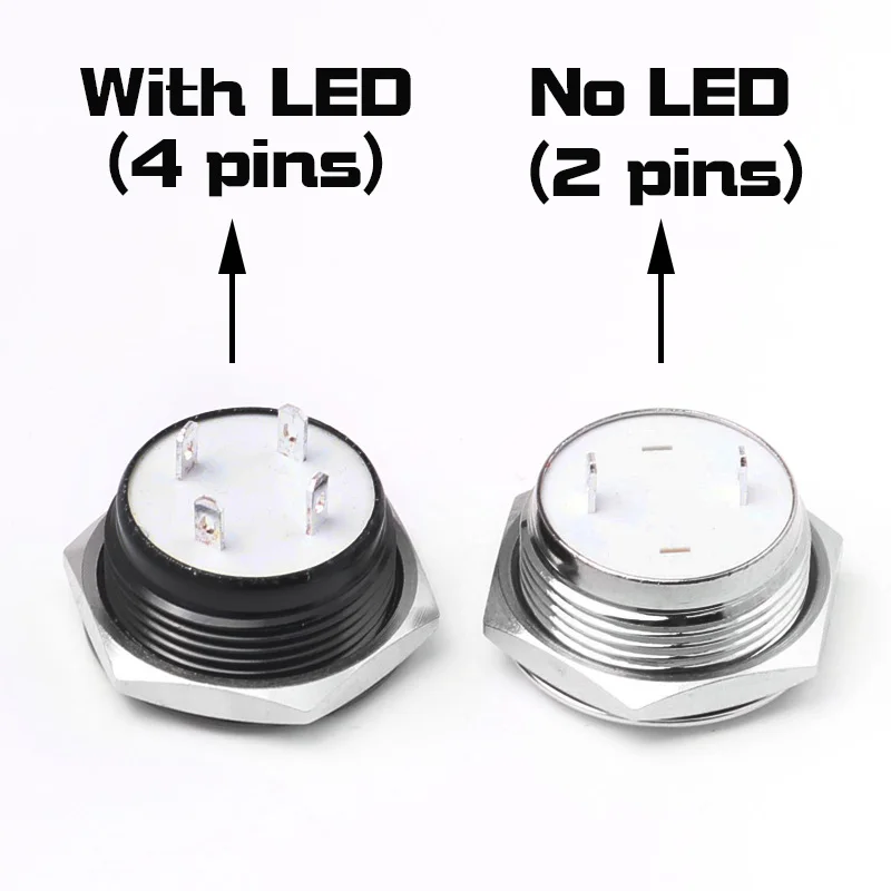 12/16/19/22mm Mini Metal Push Button Switch Waterproof Momentary Self-reset Flat Head Ultra-Short Oxidized Black 2Pin 1NO 3V 24V