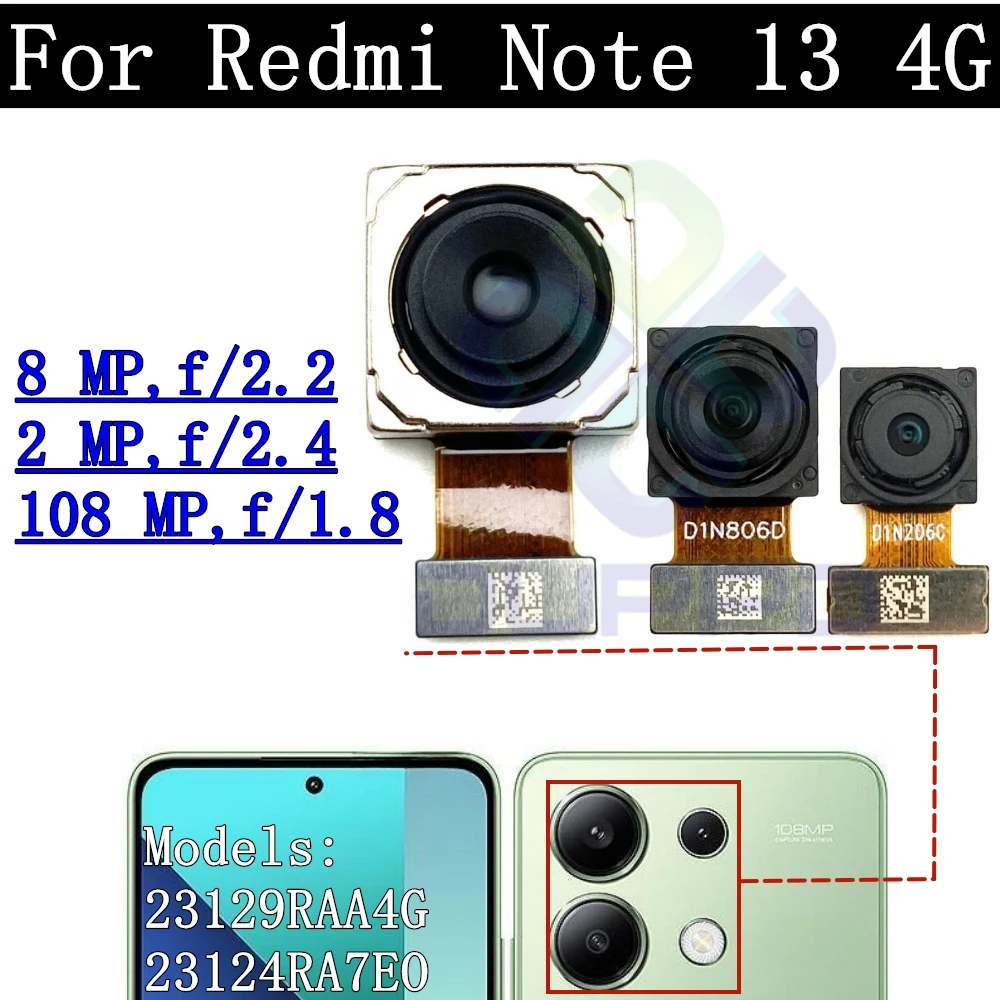 Rear Camera Module Flex Cable For Xiaomi Redmi Note 13 4G Note13 Front Selfie Small Facing Main Back Camera Glass Lens