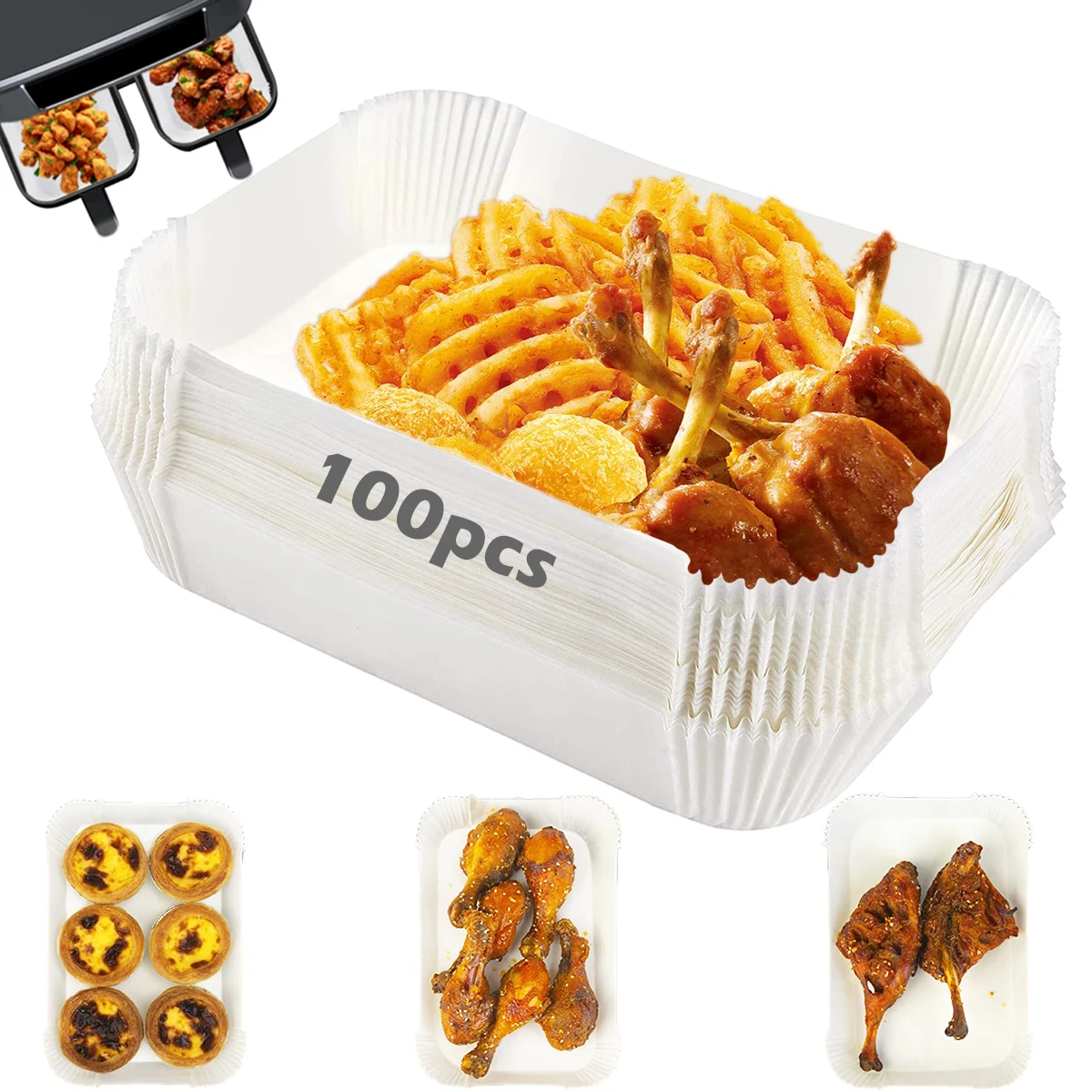 

100Pcs Air Fryer Paper Non-stick Parchment Tray Heat-resistant Roasting Pad Oil/Water-proof Baking Liner Disposable Paper Basket