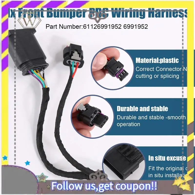 

ABXV-For BMW 3 Series 2015 320I/X3 2018/X1 2012 Front Bumper PDC Wiring Harness Loom 61126991952 6991952