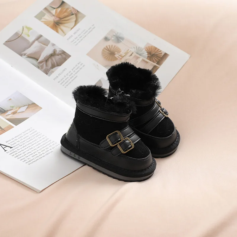 Betats-Bottes de neige en velours pour filles, chaussures de poteau impressionnantes, bottes anti-alde pour enfants, chaussures de bébé en peluche avec fermetures à glissière pour enfants