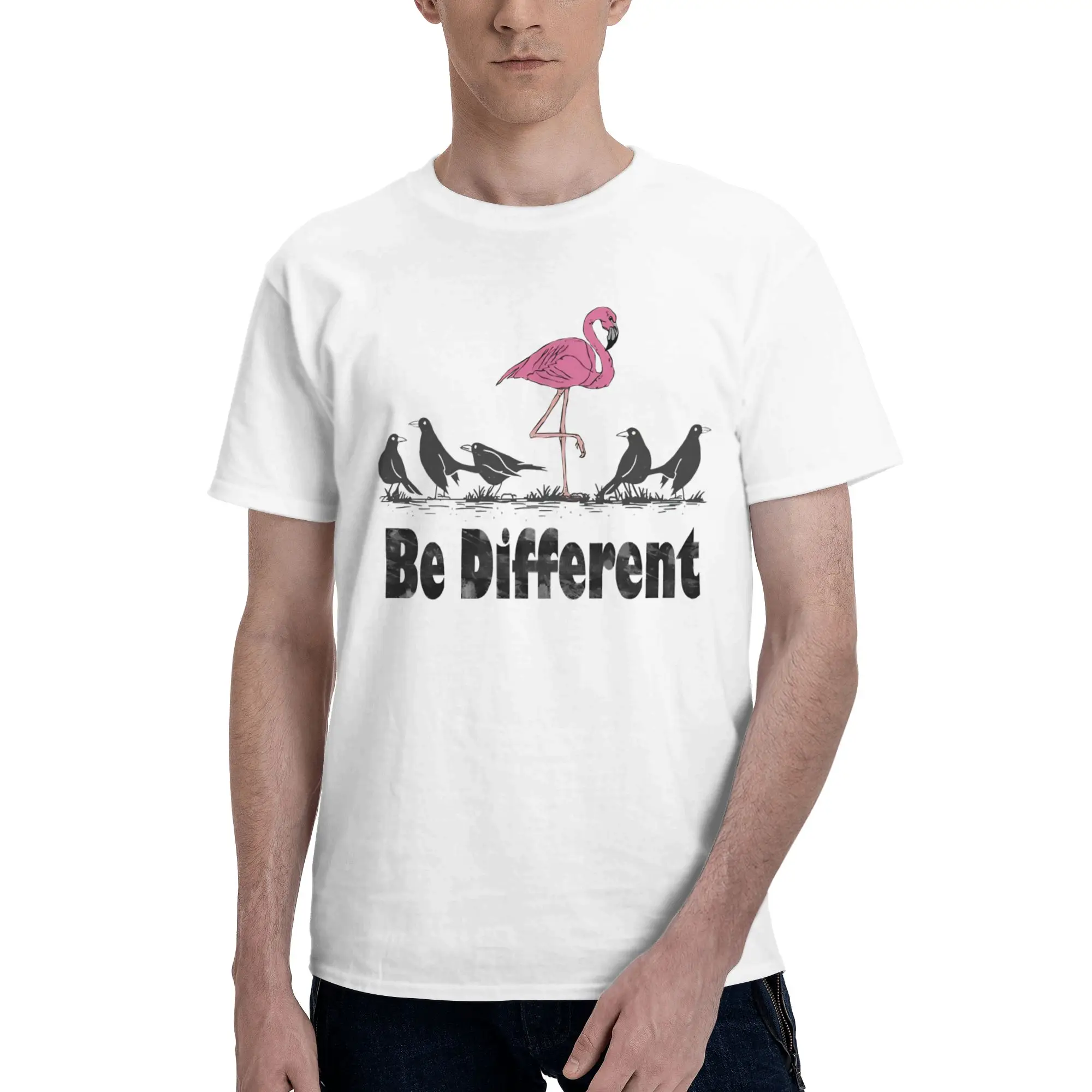 It's Ok To Be Different Flamingo Graphic Printing T Shirt for Men Women  Cotton  Tee Shirt Clothing