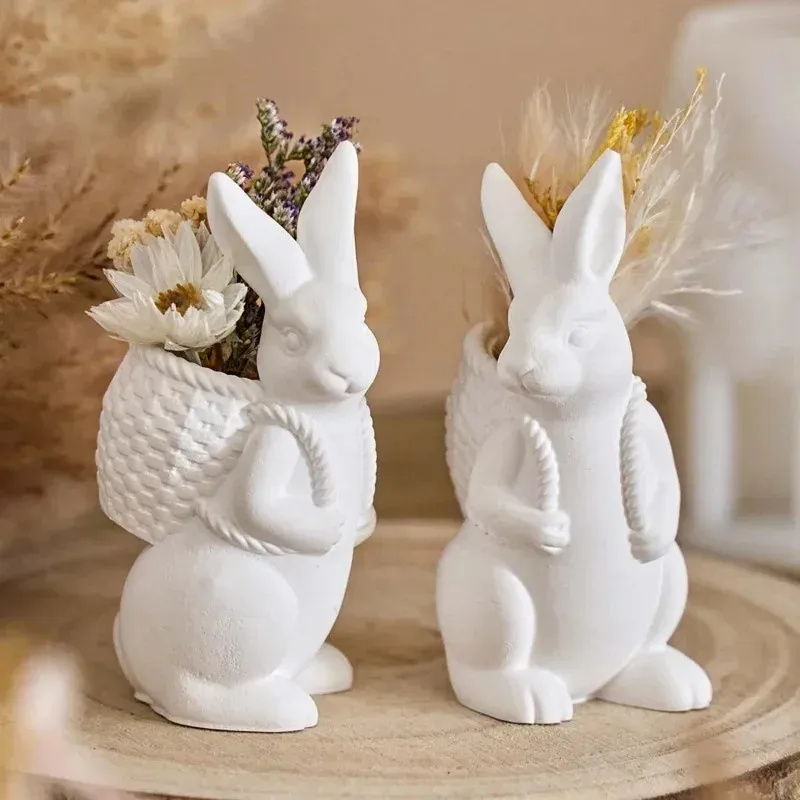 Latest Models 3D Cute Basket Rabbit Silicone Candle Mold for DIY Easter Bunny Craft Gift Aromatherapy Plaster Resin Casting