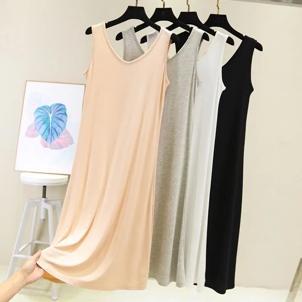 

Modal Woman Dress V Neck A-Line Slip Underdress Bottoming Tank Dress Straight Petticoat Woman Intimates Nightdress Sleepwear