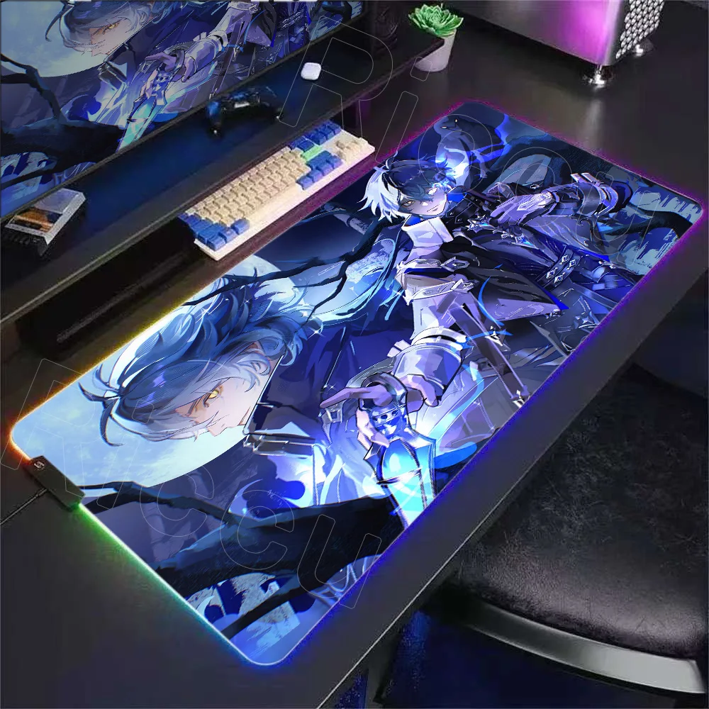 

HD Printing RGB Genshin Impact Mousepad Computer Gaming Lock Edge Laptop PC Flins Desk Mat Rubber Keyboard Columbina Mouse Pad
