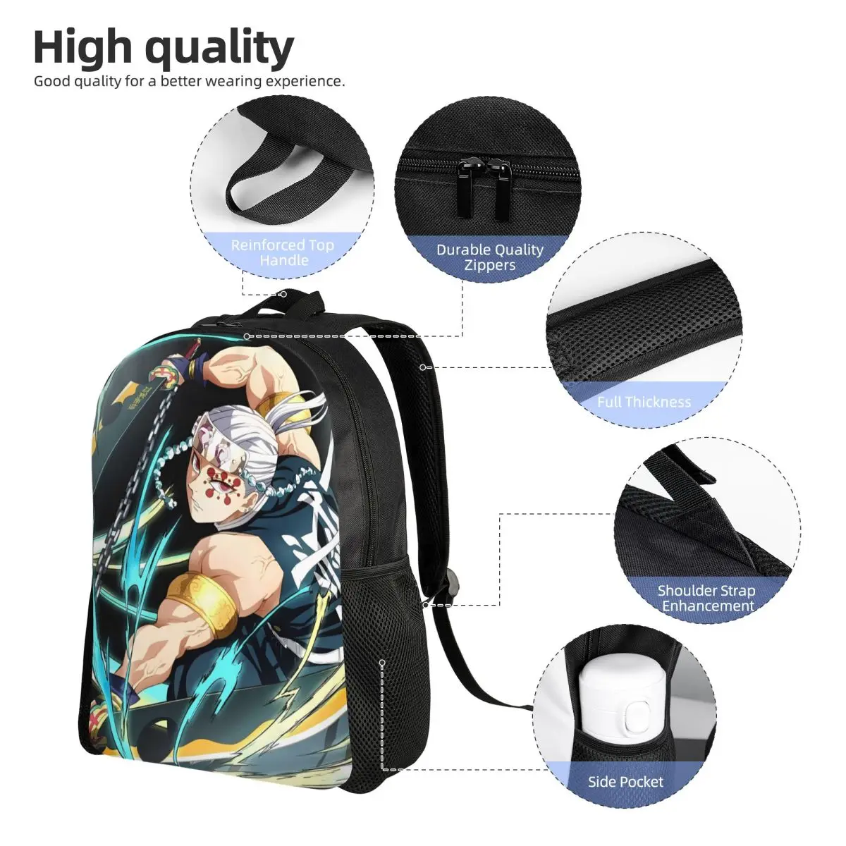 Anime Demon Slayer Tengen Uzui Classical Backpack Durable Student Business Daypack for Men Women College Canvas Bags