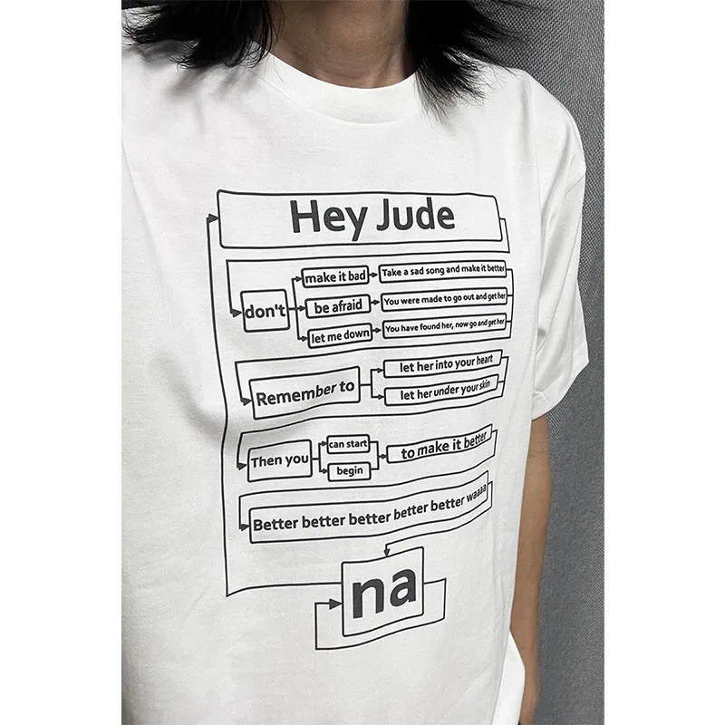 Hey Jude Unisex Graphic White T shirts Short Sleeve Loose Cotton Crewneck Tops Tees Summer Trendy Casual Vintage 80s 90s Shirts