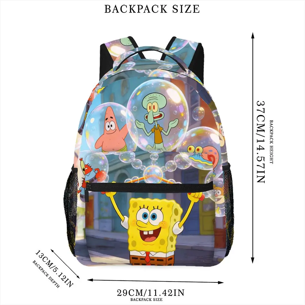 SpongeBob SquarePants Backpack, Cartoon Print School Bookbag, Lightweight Travel Backpack with Mesh Pockets image 5