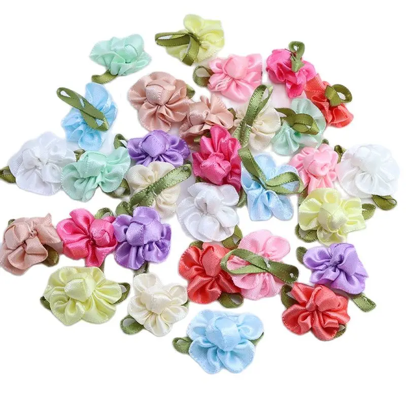 

200pcs 2.5cm Multi Color Satin Ribbon Flower For Head Rosette Girls Boutique Mini Hair Bow Flower Headwear DIY Garments Craft